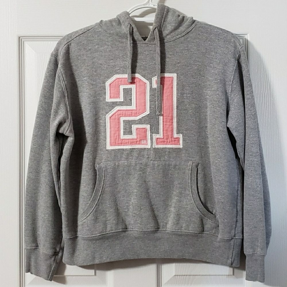 Heather Gray and Pink Graphic Sweatshirt with Cozy Hood and Front Hand Pocket